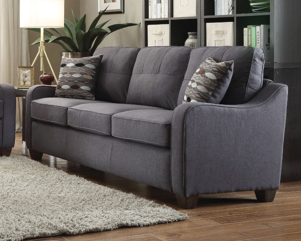 Cleavon II Gray Linen Sofa with 2 Pillows