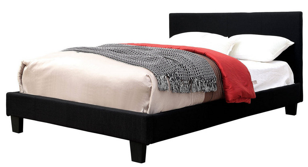 Sims Black Linen Upholstered Queen Bed