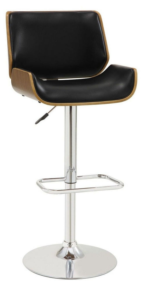 Yan Chrome Metal Bar Stool with Black Leather Covered Seat