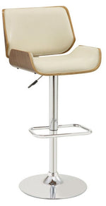 Yan Chrome Metal Bar Stool with Ecru Leather Covered Seat