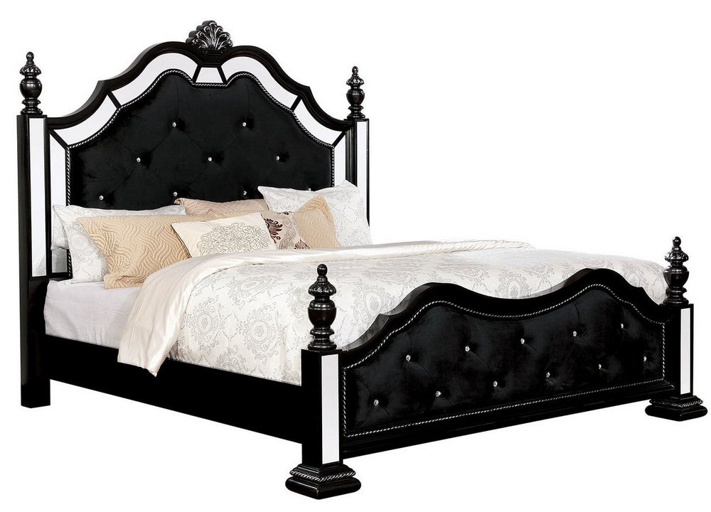 Azha Glam Black Fabric/Wood Cal King Bed
