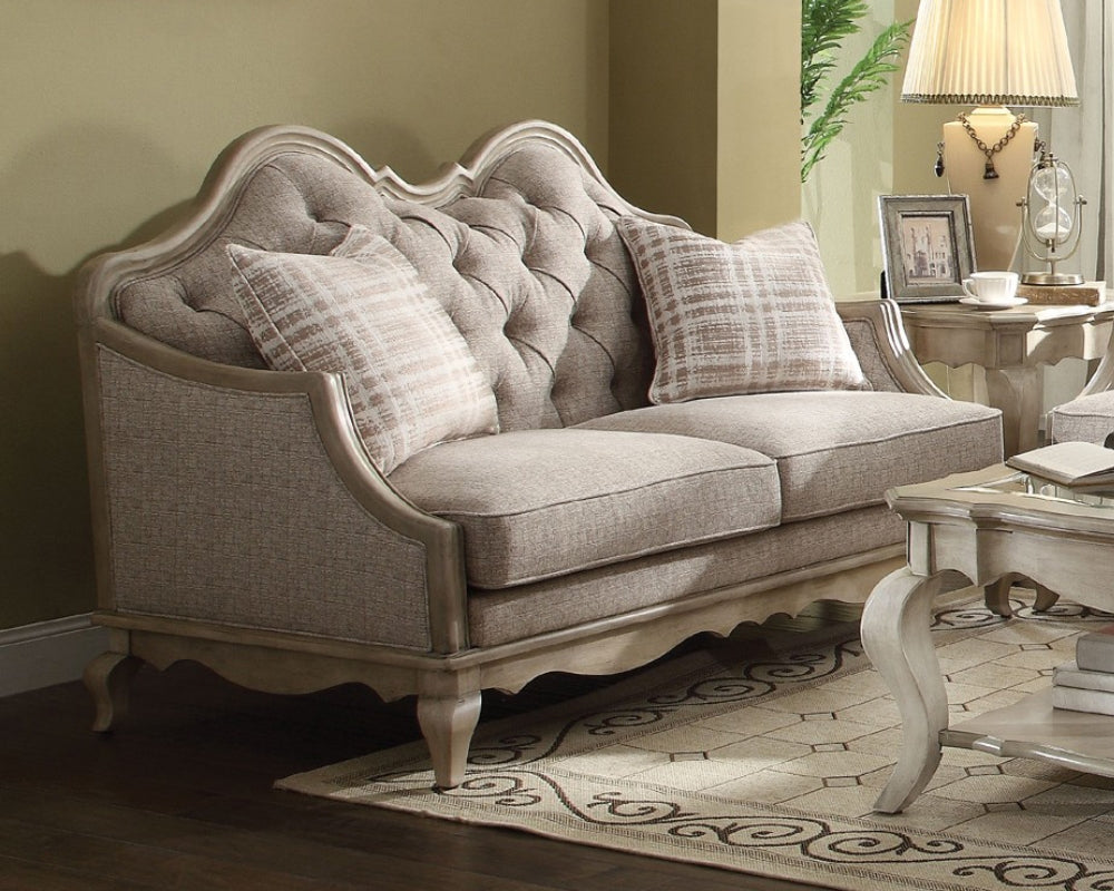 Chelmsford Beige Fabric/Antique Taupe Loveseat with 2 Pillows