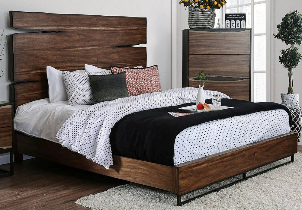 Fulton Dark Oak/Dark Walnut Wood Queen Bed