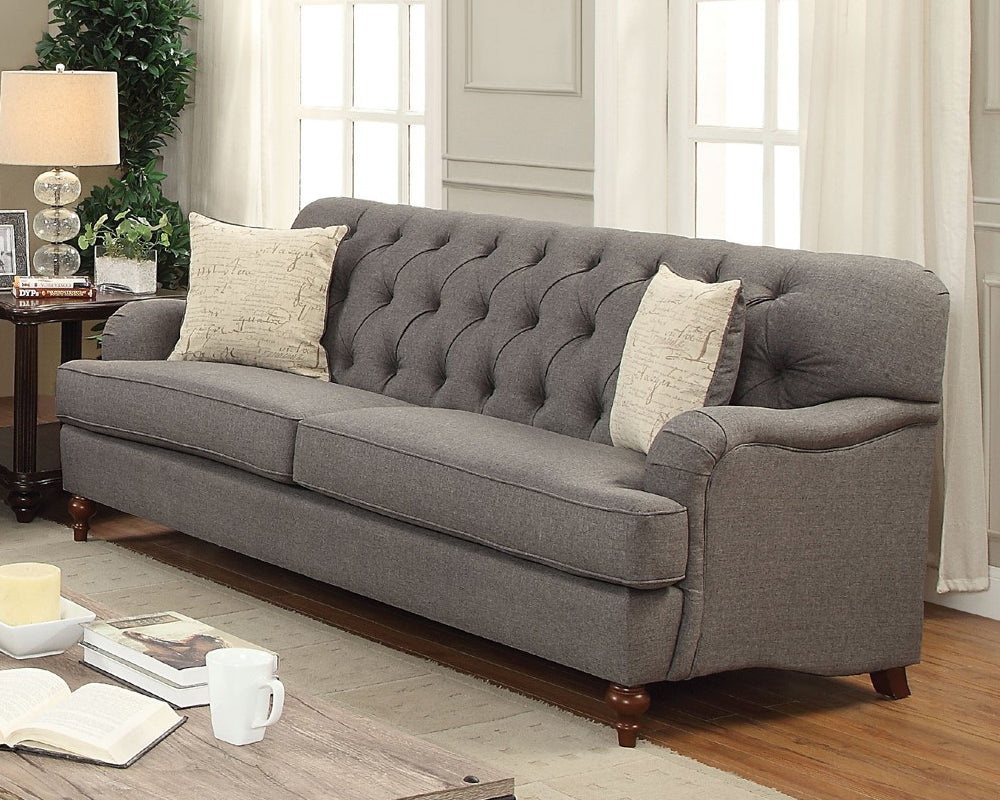 Alianza Dark Gray Fabric Button Tufted 2-Seat Sofa with 2 Pillows