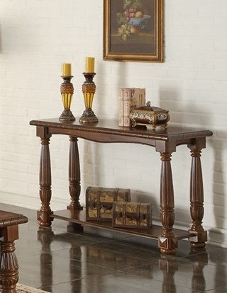 Maimu Medium Oak Wood Console Table with Lower Shelf