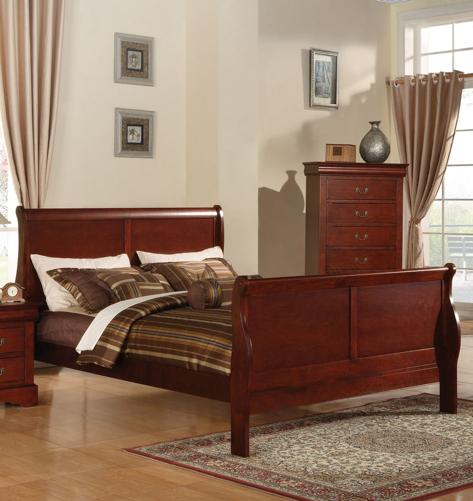 Louis Philippe III Cherry Wood Queen Sleigh Bed