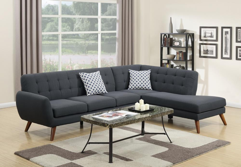 Ludovic 2-Pc Ash Black Polyfiber RAF Sectional Sofa