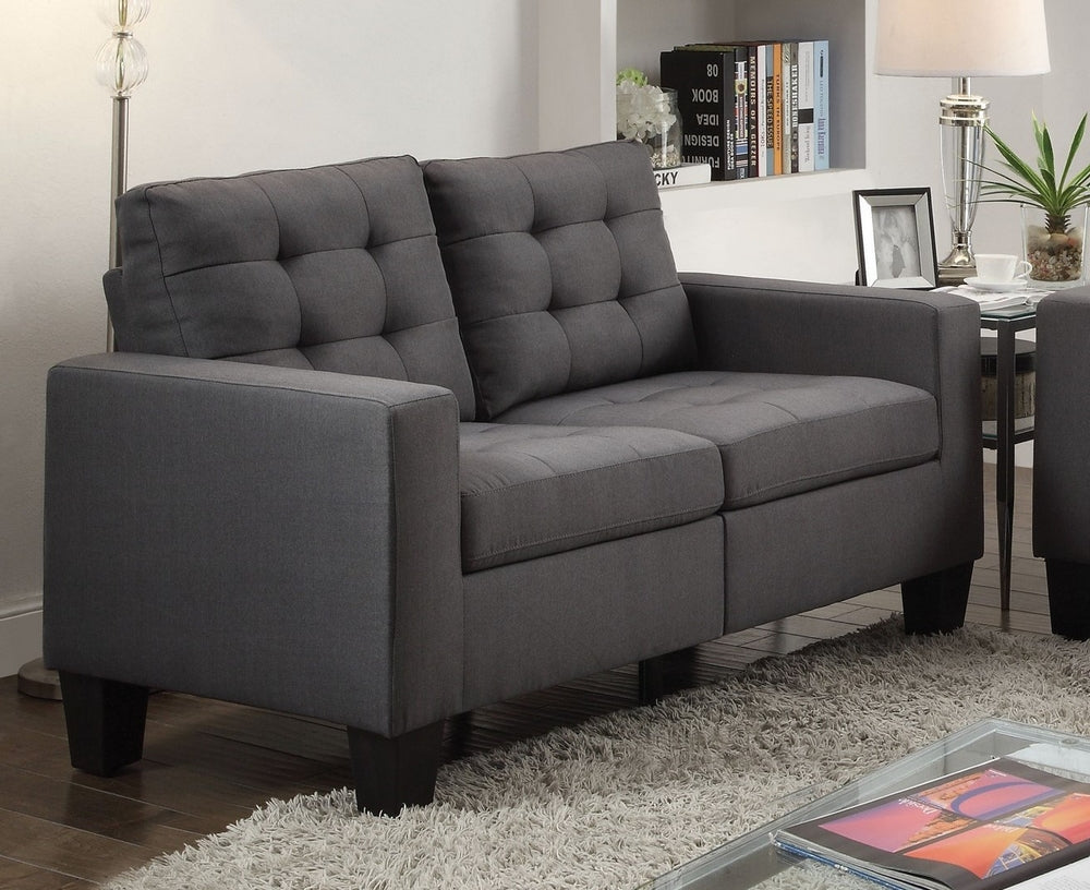 Earsom Gray Linen Loveseat with Tufted Back & Seat