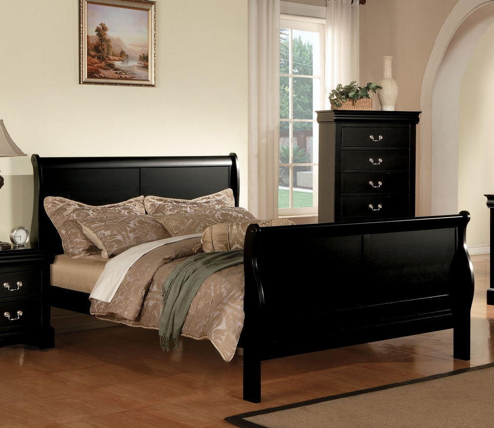 Louis Philippe III Black Wood Queen Sleigh Bed