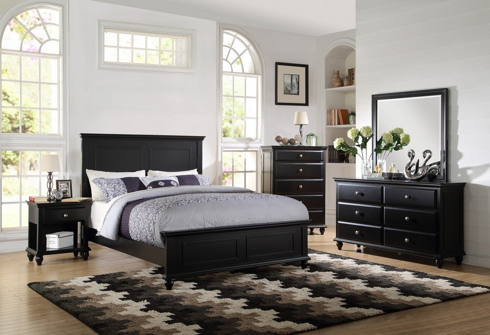 Evelyn 6-Pc Black Wood Queen Bedroom Set