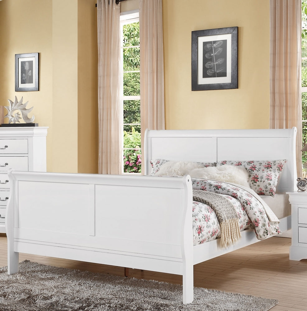 Louis Philippe III White Wood Queen Sleigh Bed