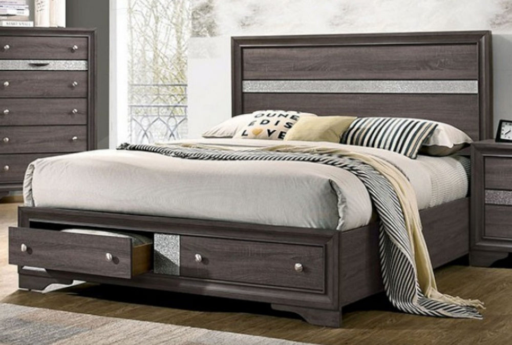 Chrissy Gray Wood Queen Bed with Drawers