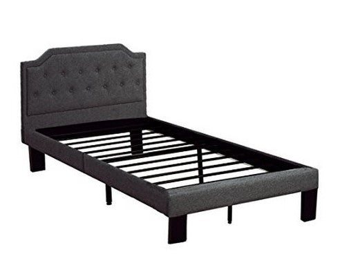 Filomena Ash Black Fabric Twin Bed with Tufted Headboard