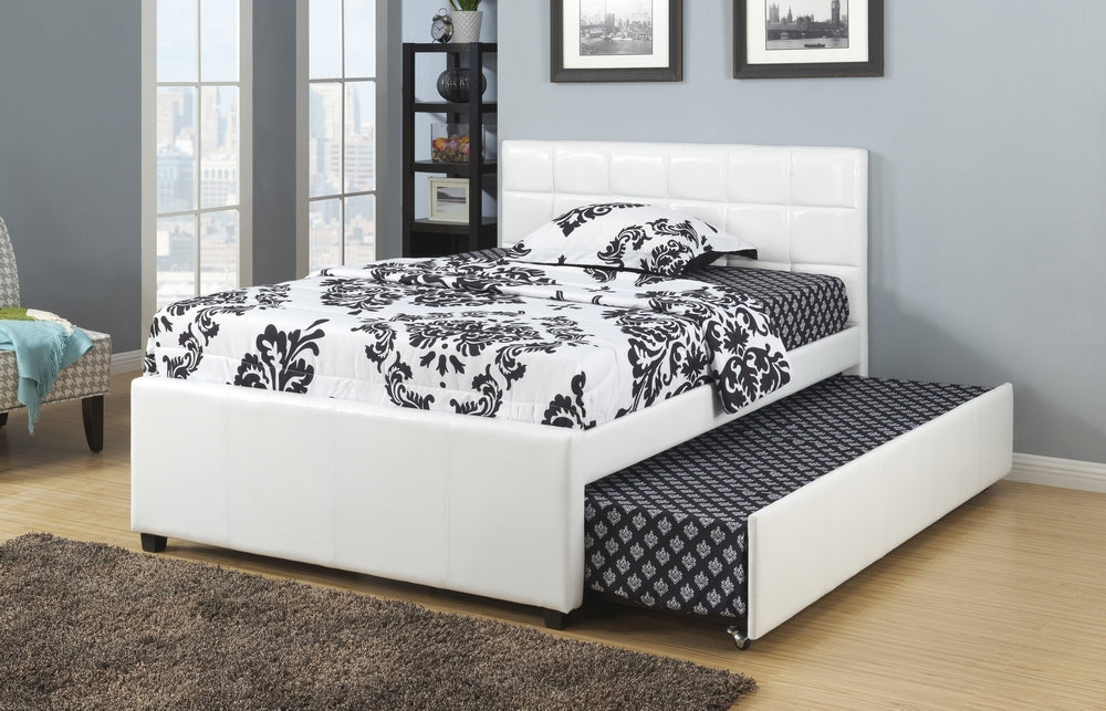 Beatriz White Faux Leather Twin Bed with Trundle