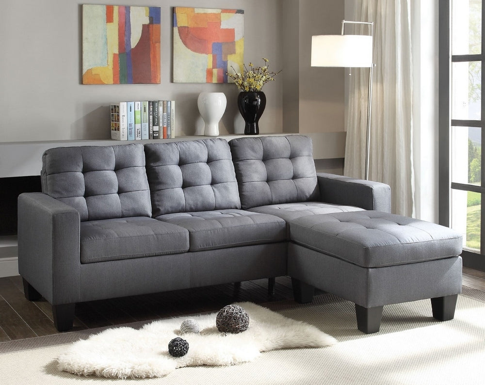 Earsom Gray Linen Sectional Sofa with Reversible Ottoman