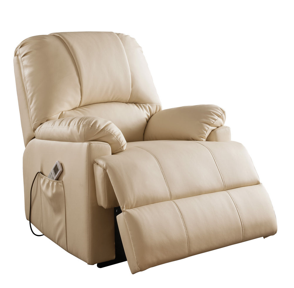 Ixora Beige PU Leather Power Recliner with Massage & Lift Assist