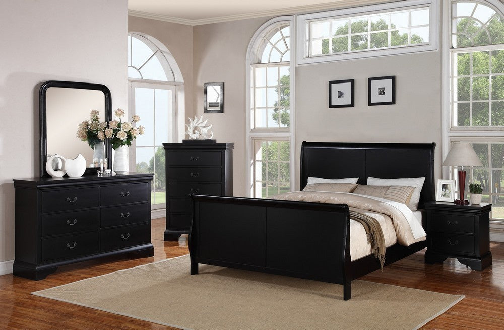 Fiona 6-Pc Black Wood King Bedroom Set with Sleigh Bed