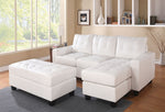 Lyssa White Bonded Leather Match RAF Sectional Sofa with Ottoman