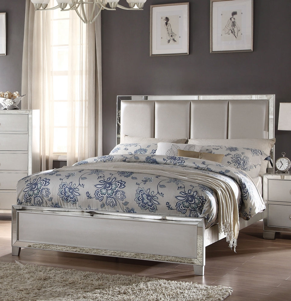 Voeville II Platinum PU Leather/Wood Queen Bed