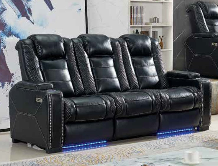 Starla Black Leather Power Recliner Sofa