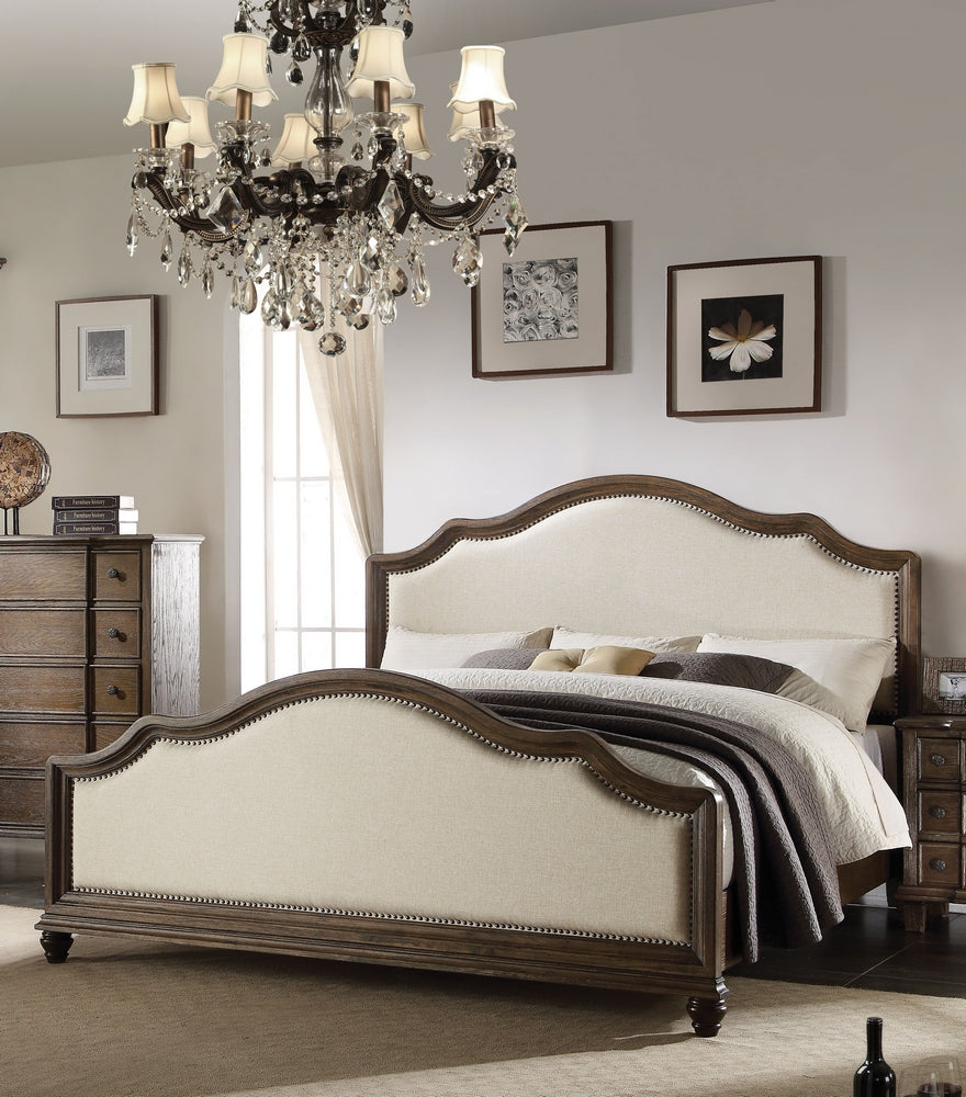 Baudouin Weathered Oak Acacia Wood/Beige Linen Queen Bed