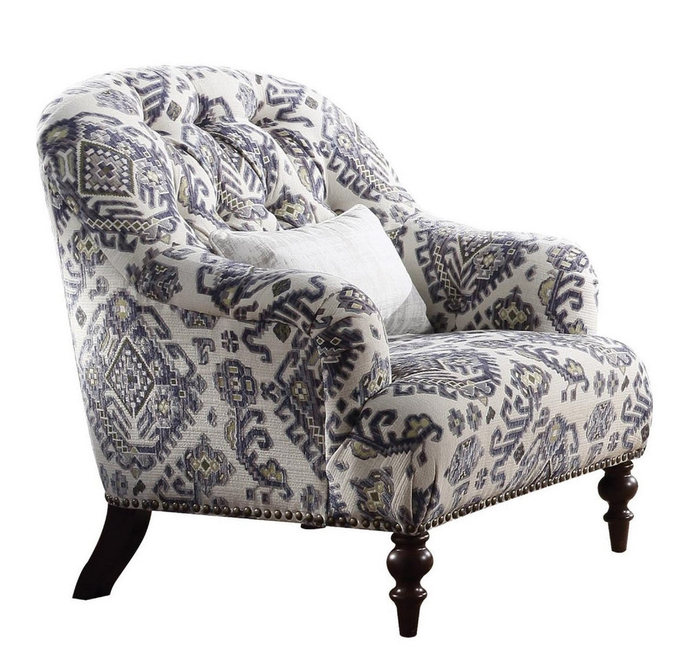 Saira Pattern Fabric Button Tufted Chair with Nailhead Trim