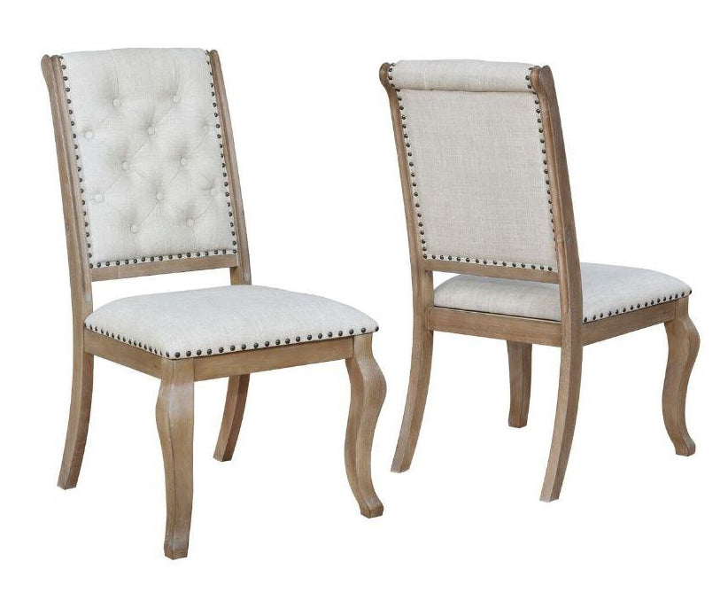 Glen Cove 2 Cream Fabric/Barley Brown Wood Side Chairs