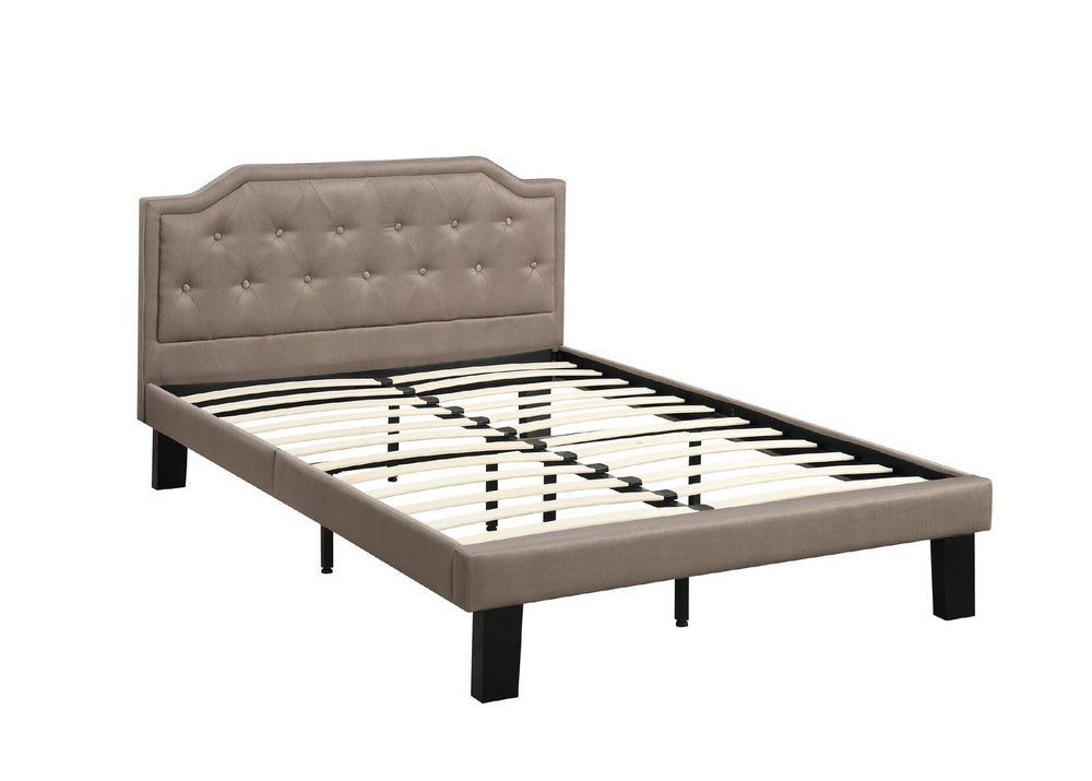 Filomena Tan Fabric Full Bed with Button Tufted Headboard