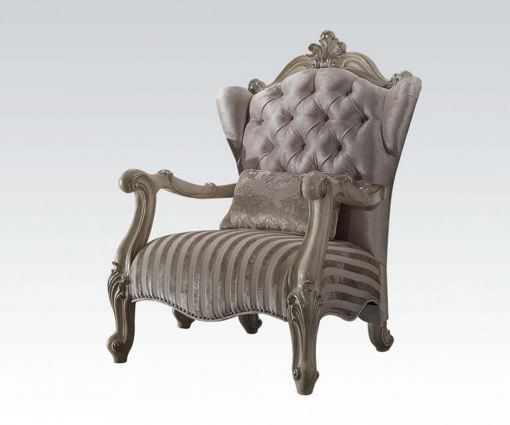 Versailles Ivory Velvet/Bone White Accent Chair with 1 Pillow