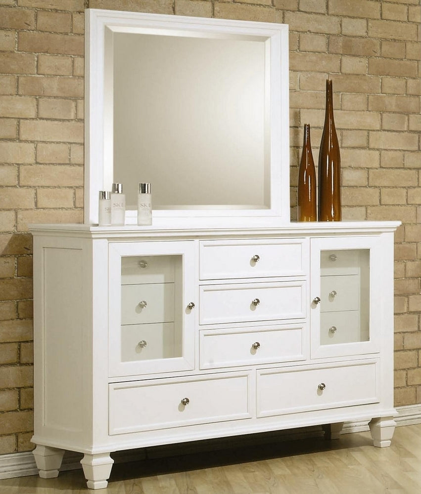 Sandy Beach White Wood 11-Drawer Dresser with Mirror