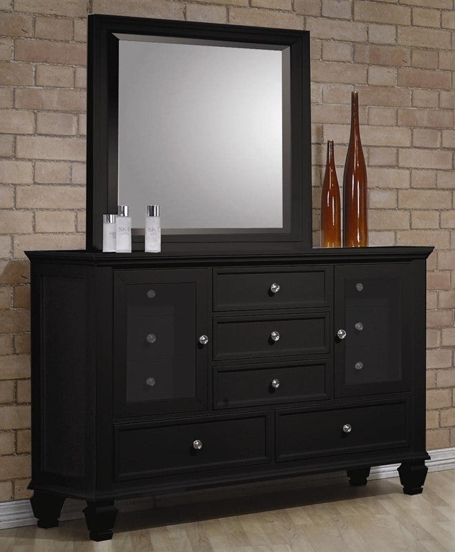 Sandy Beach Black Wood 11-Drawer Dresser with Mirror