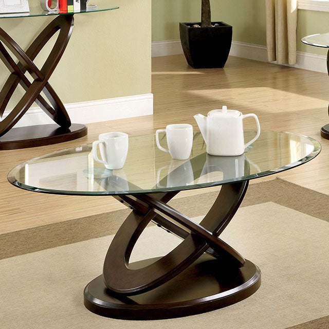 Atwood II Dark Walnut Glass/Wood Coffee Table