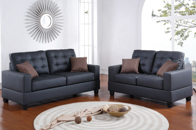 Narcisa 2-Pc Black Faux Leather Sofa Set