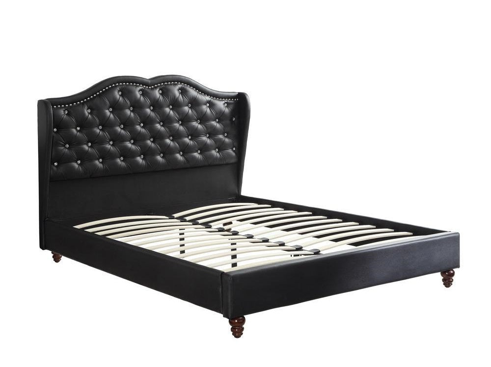 Runa Black Faux Leather Full Bed with Tufted Headboard