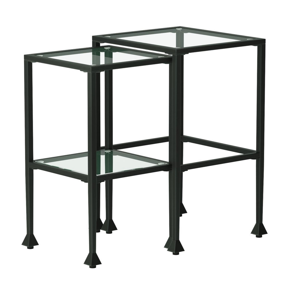 Aliya 2-Pc Black Metal/Clear Glass Nesting Table Set