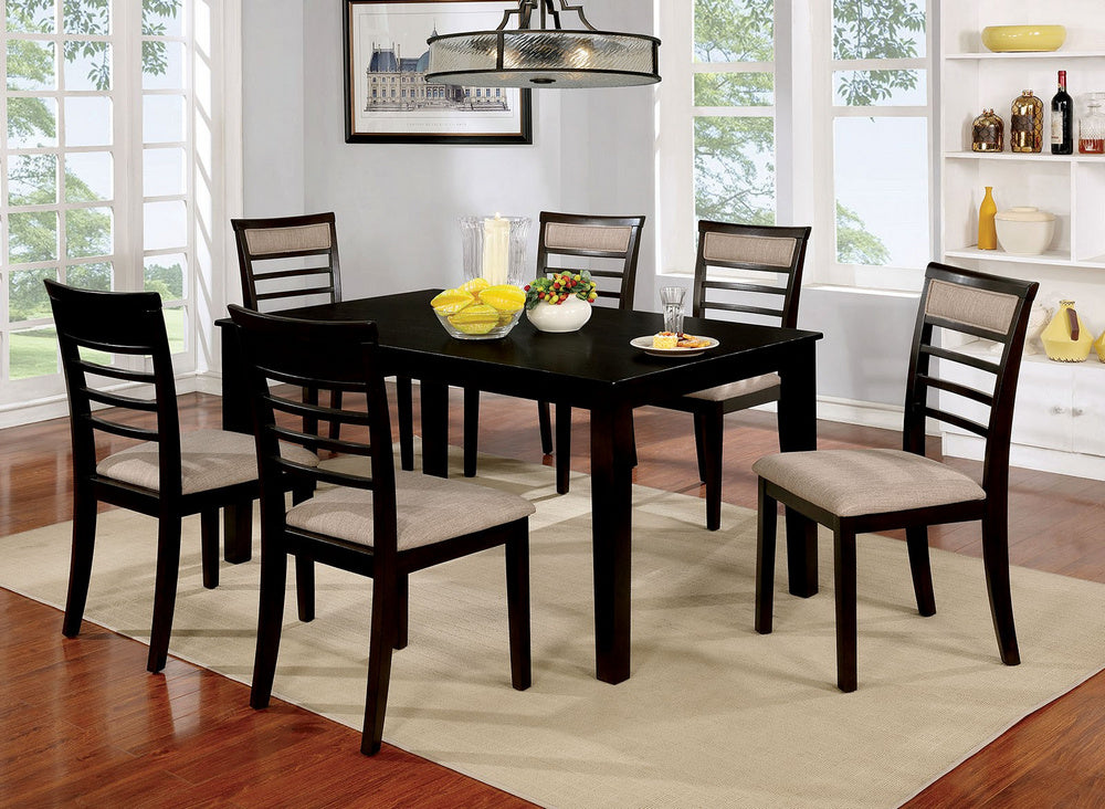 Fafnir 7Pc Walnut Wood/Fabric Dining Table Set