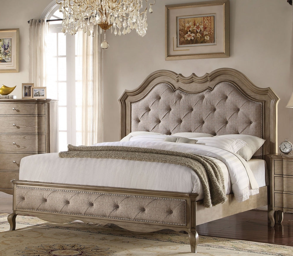 Chelmsford Antique Taupe Wood/Tan Fabric Queen Bed