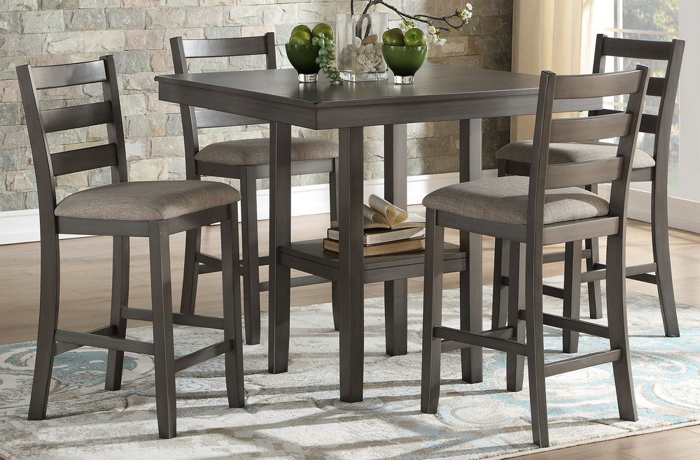 Sharon 5-Pc Medium Tone Gray Counter Height Table Set