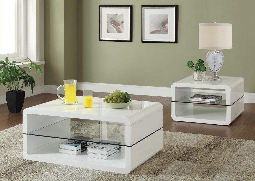 Edvige Contemporary 2-Pc Glossy White Wood Coffee Table Set