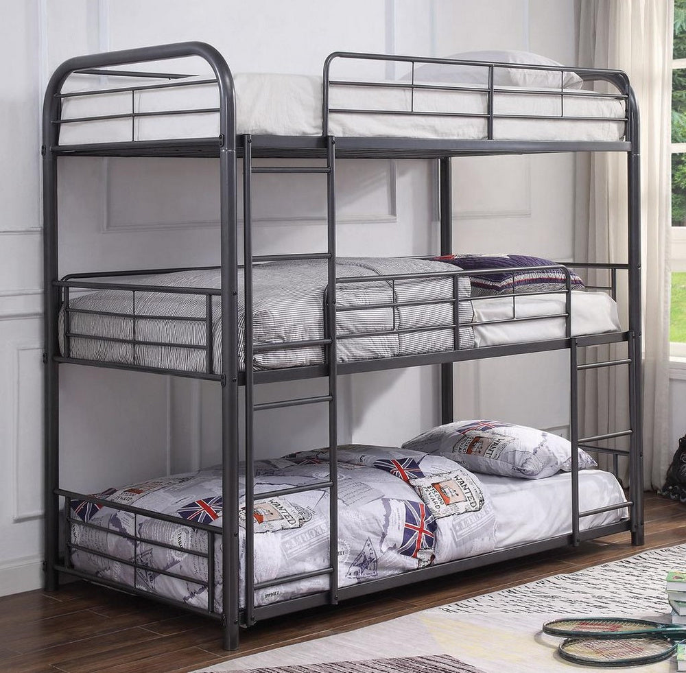 Cairo Gunmetal Metal Three Layer Twin Bunk Bed