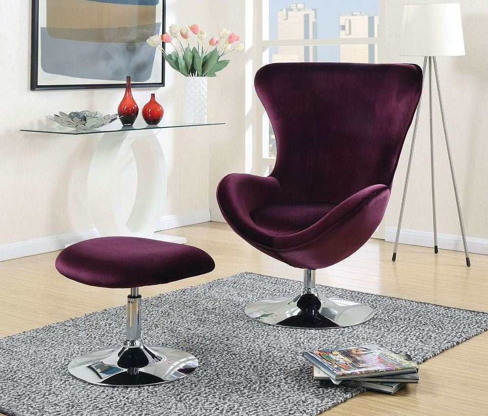 Eloise Purple Fabric Accent Chair with Ottoman