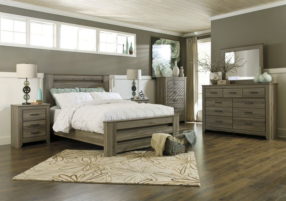 Zelen 6-Pc Warm Gray Wood Queen Panel Bedroom Set