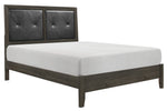 Edina Black Faux Leather/Dark Gray Wood Queen Bed