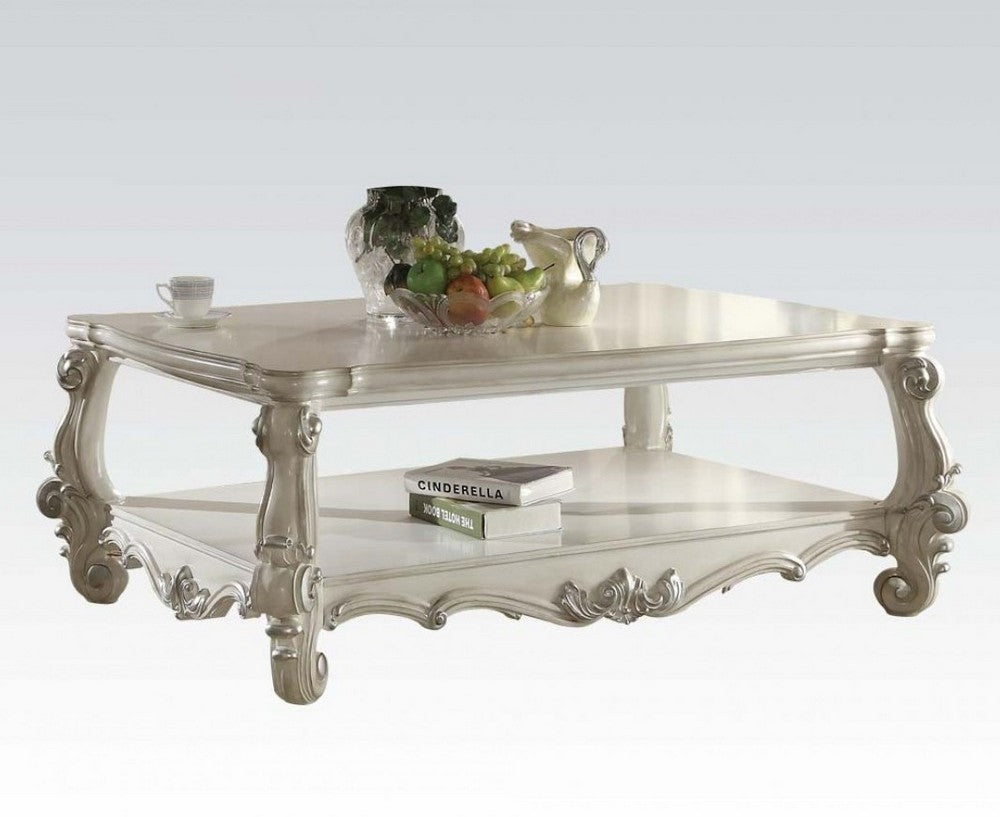 Versailles Bone White Wood Rectangular Coffee Table