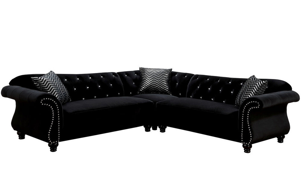 Jolanda Black Flannelette Sectional Sofa