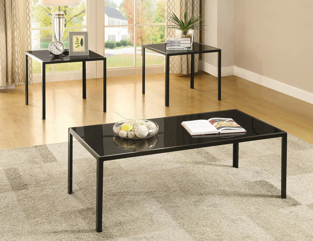 Aracely 3-Pc Black Metal Table Set with Glass Top