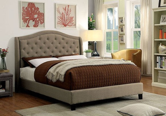 Carly Warm Gray Linen-Like Fabric Cal King Bed