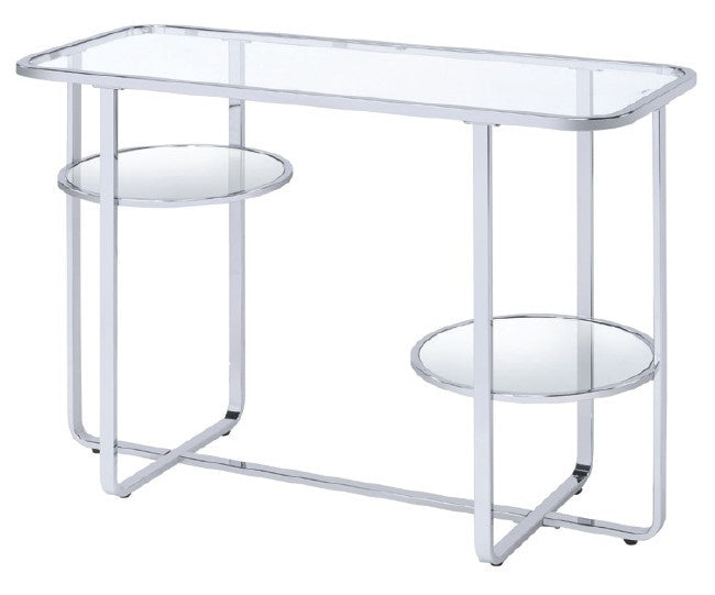 Hollo Chrome Metal/Glass Sofa Table with Round Bottom Shelves