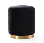 Opal Black Velvet Ottoman with Gold Metal Base