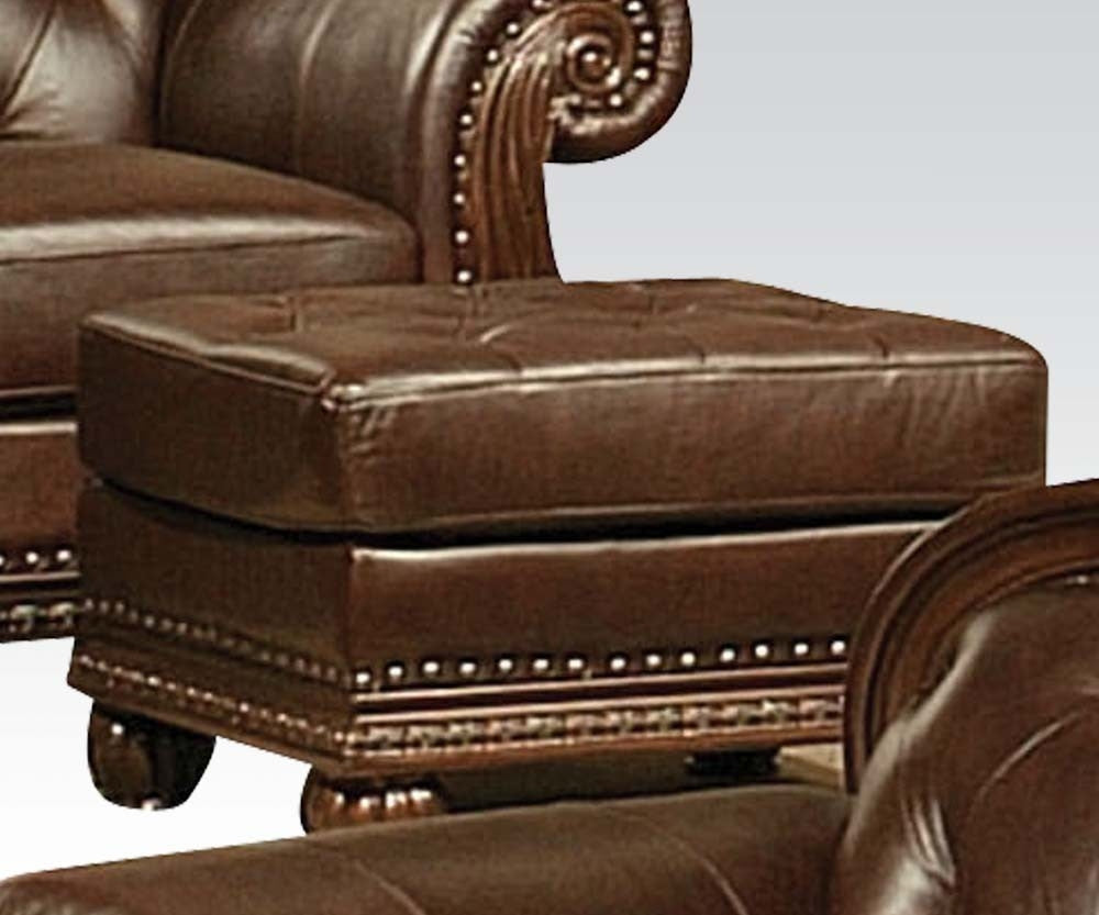 Anondale Espresso Top Grain Leather Match Ottoman